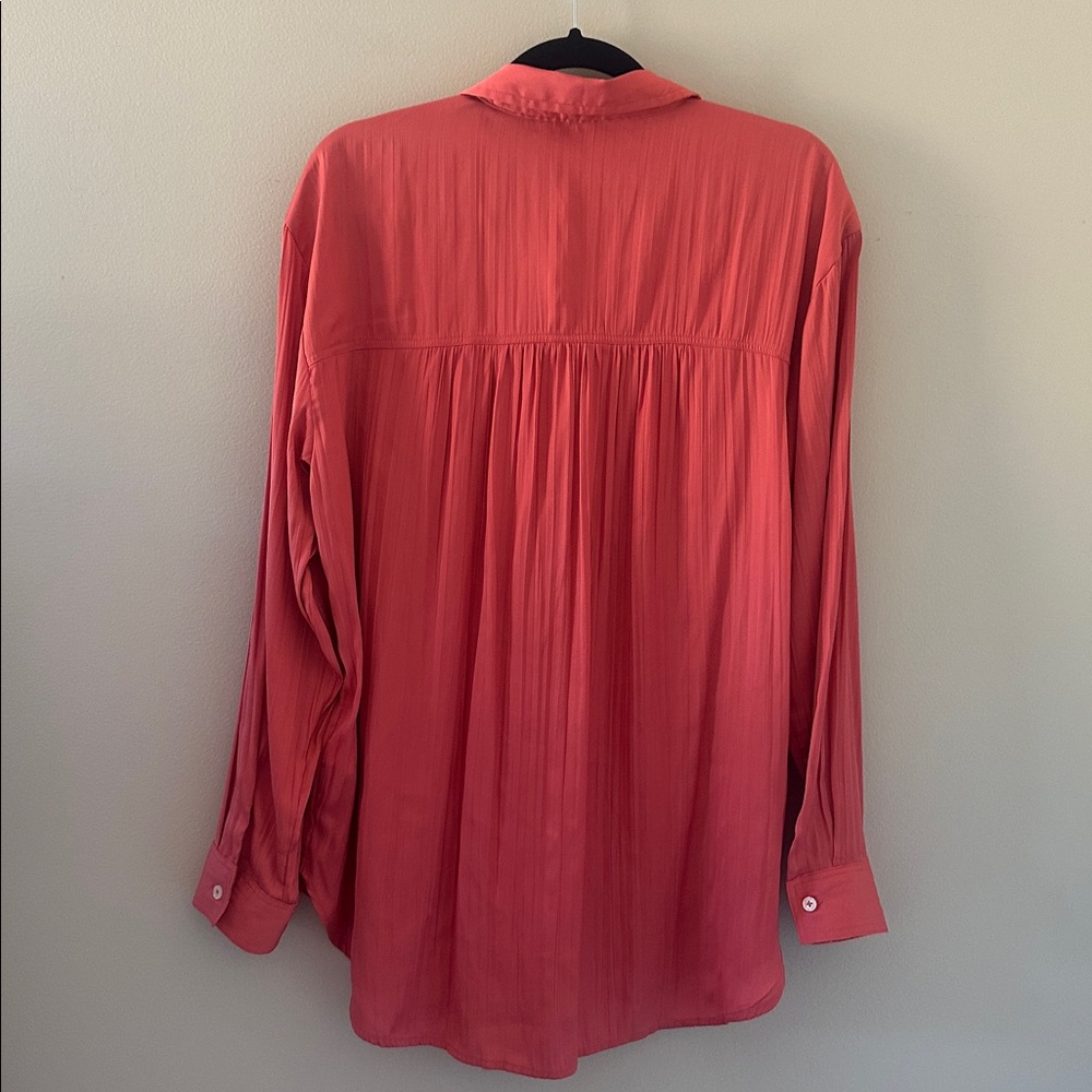 Anthropologie Women’s Relaxed Buttondown Shirt Coral Rose Sz Medium Chic Office - Picture 4 of 10